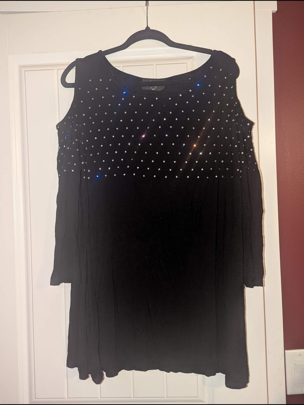 CRYSTALINE By Tango Mango Black Rhinestoned Cold-Shoulder Top